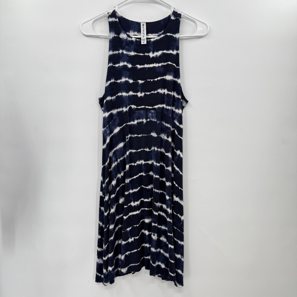 Athleta SP Blue White Tie Dye Sleeveless Swing Dress Modal Spandex‎ Casual